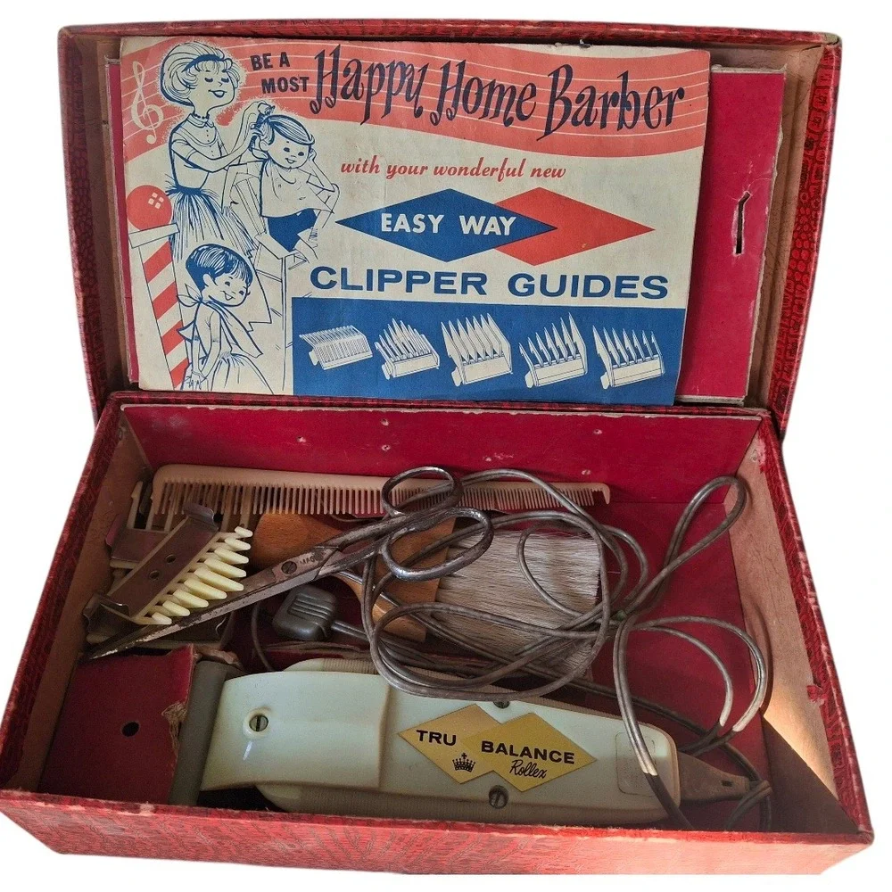 Vintage‎ Tru Balance Rollex Electric Hair Clipper Set Mid Century Barber Kit Red